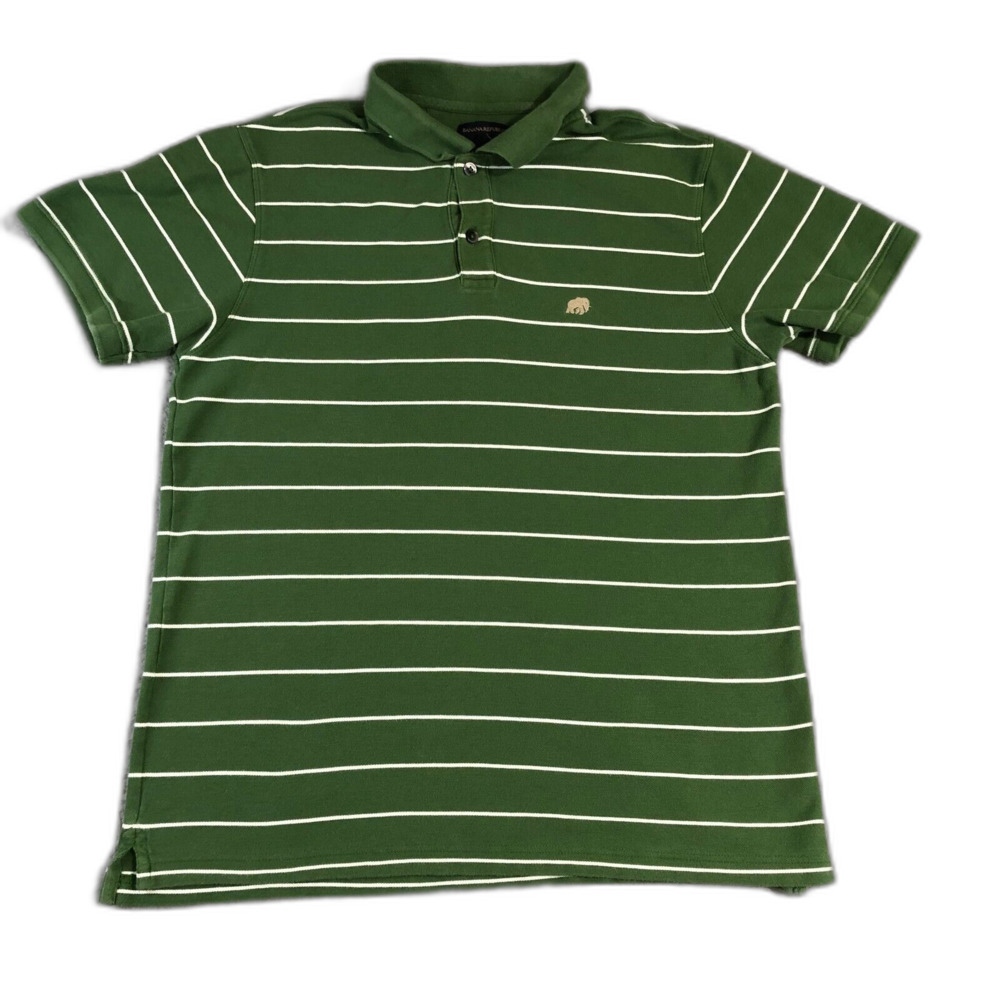 Banana Republic Shirt Mens Large Green Stripped‎ Polo Solid Embroidered Logo